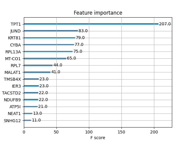 Top 15 features (weight metric)